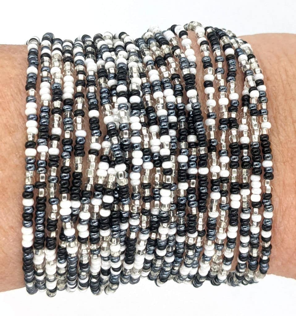Gray, Black and White 24-Strand Beaded Bracelet